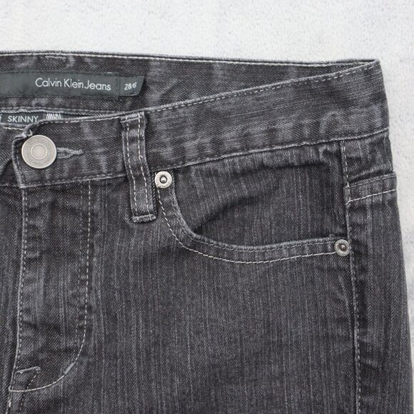 Calvin Klein Pants Womens 28 Black Skinny Mid Rise Button Dark Wash Denim Jeans - Picture 14 of 16
